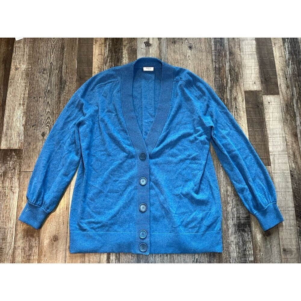 AKRIS Punto Virgin Wool Cashmere Cardigan Sweater in Blue Denim Size 8 - Picture 3 of 10
